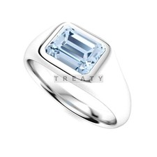 Aquamarine Emerald Cut Gemstone With 14K Solid White Gold Ring For Men's B847