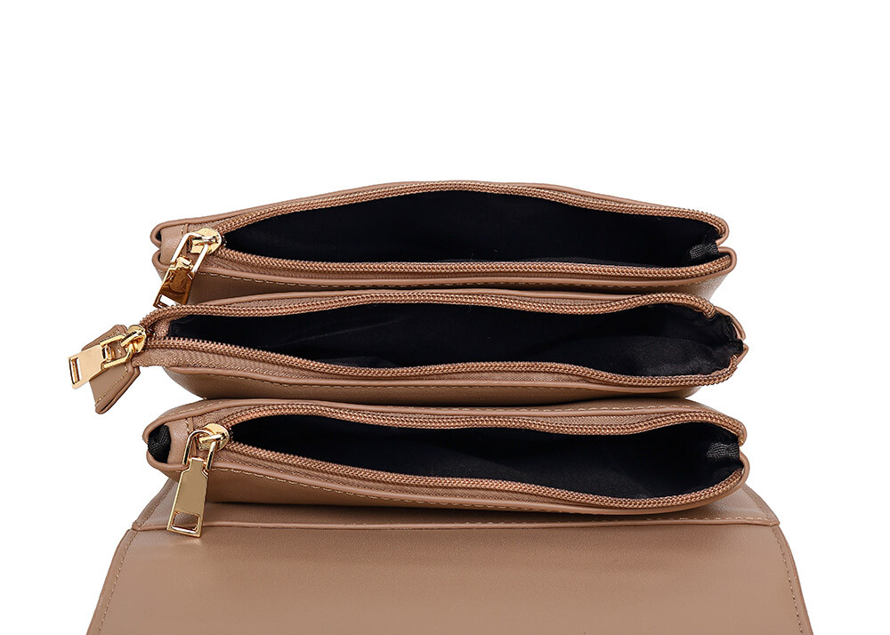 Classic Ladies Daily Purse Faux Leather Handbag With Handle&Strap 3 Zip