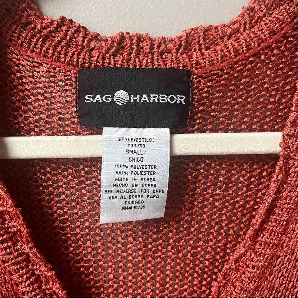 Cárdigan tejido abierto vintage para mujer talla S pequeño rojo ladrillo playa dulce primavera Foto 3 de 4