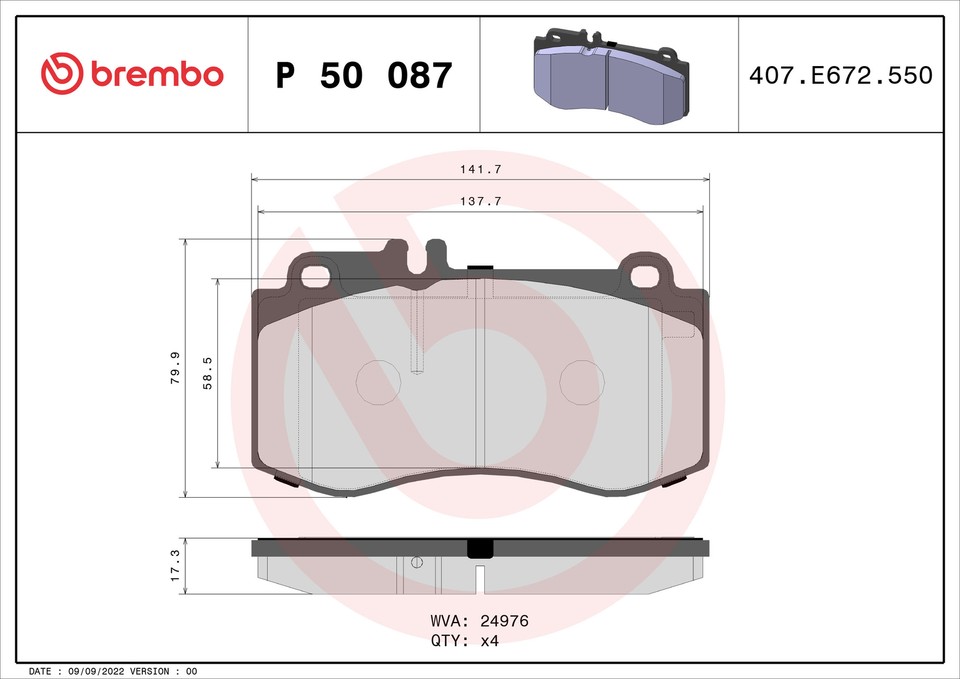 Brake Pads Set fits MERCEDES E500 S212, W212 5.5 Front 09 to 11 Brembo