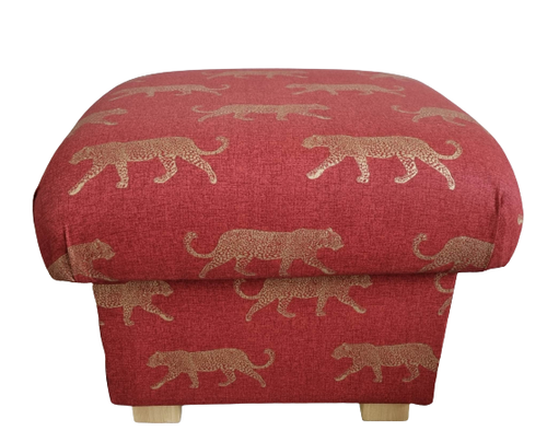 Storage Footstool Fryetts Leopards Fabric Gold Big Cats Green Blue Burnt Orange - Picture 3 of 34