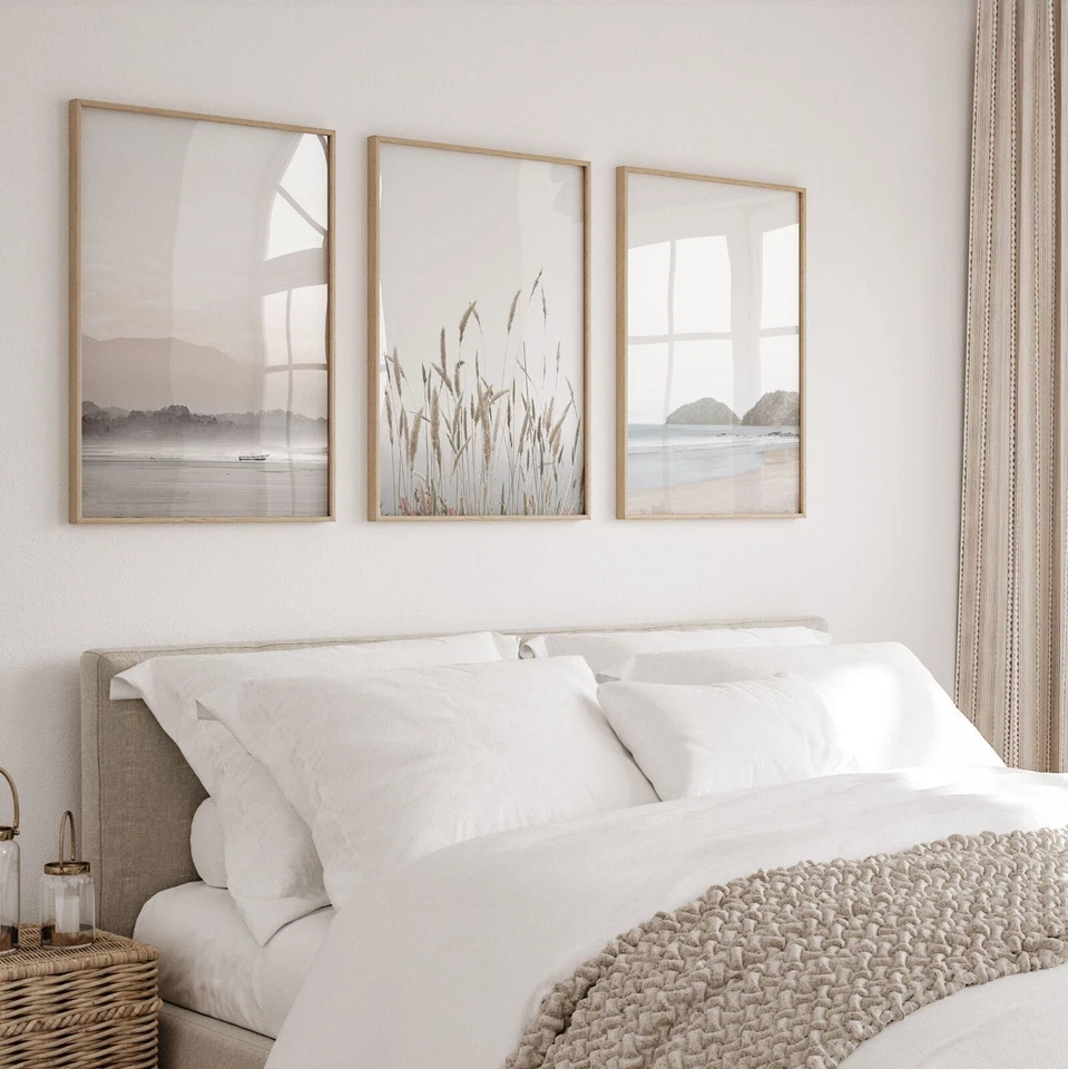 POSTERS EMPORIUM Set of 3 Matching Coastal Beach Palm Art Prints. Perfect Home Decor