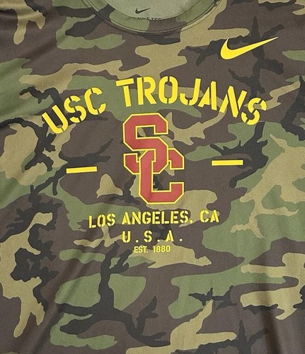 Nike Dri Fit Men's USC Trojans Camo Flag Logo NCAA Military Long Sleeve Shirt L