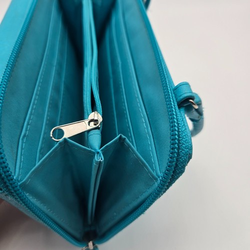 Turquoise Crossbody Shoulder Wallet Purse Card Storage Snap Zip Closer 50" Strap - Picture 7 of 15