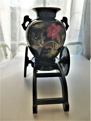 VTG Kutani Style Black Porcelain Japanese Vase on Plastic