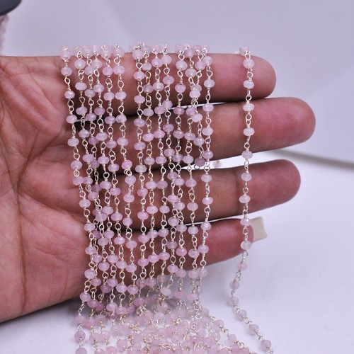 Rose Quartz Faceted Rosary Beads Treated Color Sterling Silver Chain Bulk Lot - Picture 11 of 11