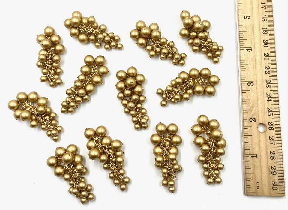 12 colgantes de borla vintage de 1,75 pulgadas con racimo de uva con cuentas de oro satinado de Japón L862T Foto 3 de 4