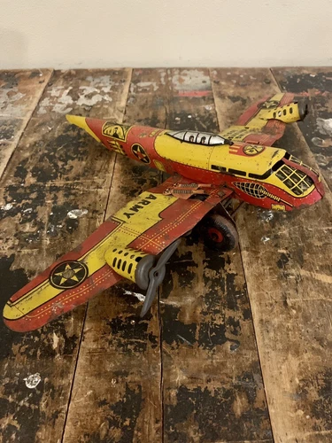 Vintage Marx Toys Flying Fortress 2095 Tin Litho Wind-Up Toy Army Plane