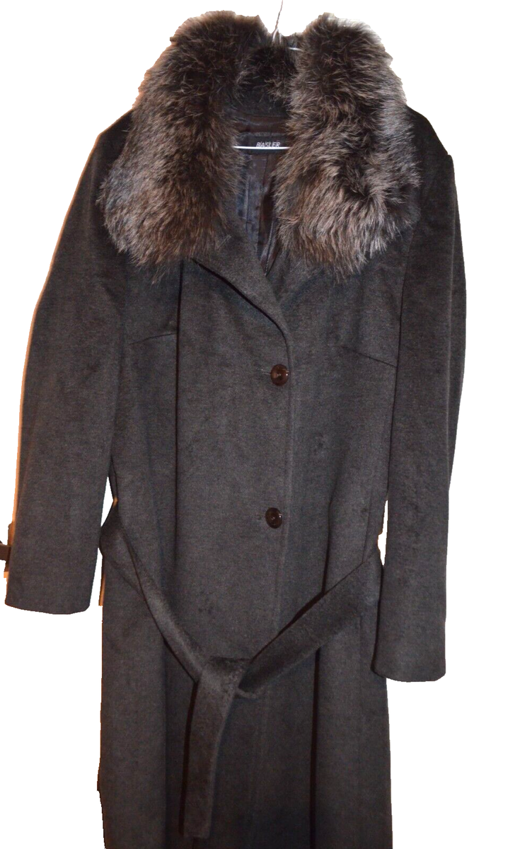 Basler Elegant Brown Luxurious Wool Long Coat Faux Fur Collar UK