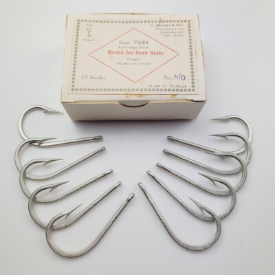 Mustad Needle Eye Hook 7682-6/0-10 Sea Hawk Norway Stock 2X Strong Big Game Hook