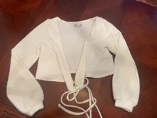 Hollister wrap fuzzy sweater crop tie White Size large L