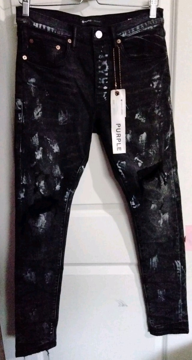 PURPLE BRAND JEANS STYLE #P001 SKINNY DISTRESSED BLACK SPLATTERED