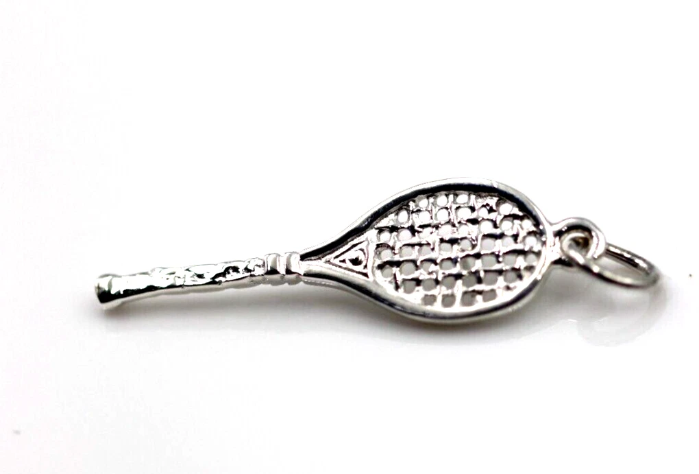 Sterling Silver 925 Small Tennis Racquet Court Sport Pendant / Charm -Free Post
