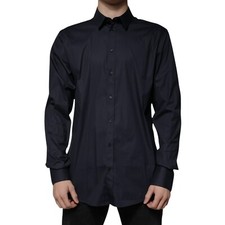 DOLCE & GABBANA Shirt Black Cotton Blend Formal GOLD Dress 37/US14.5/XS 420usd