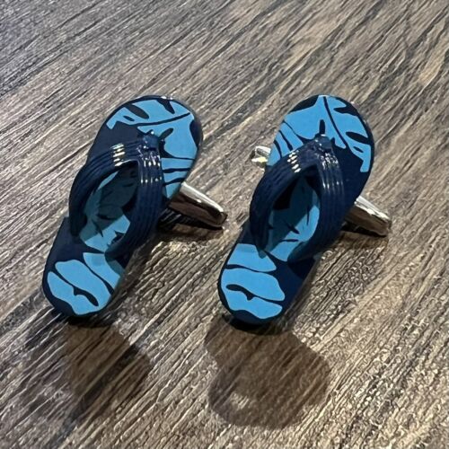Blue Leave Flip Flops Cufflinks For Men Birthday Wedding Gift In Box - Picture 2 of 8
