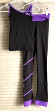 Karisma Italy Child Medium CM Black Purple Figure Skating Pants Top Set Stoned