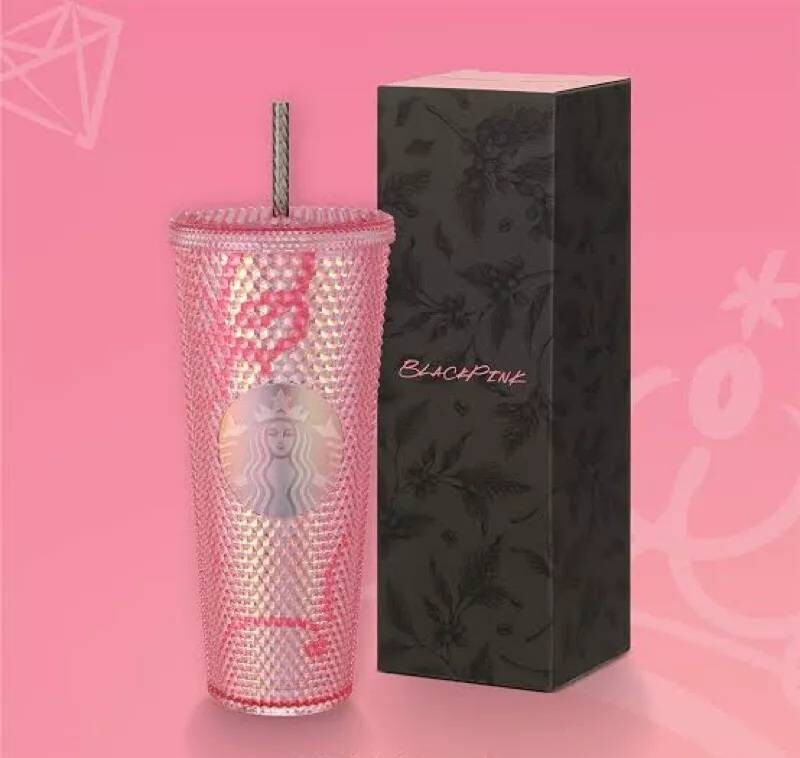 Starbucks BLACKPINK Bling Studded Cold Cup 24 oz Black&Pink