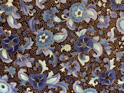 Grand Majesty Multi tonal Blue Floral on Black with Gold Accents BTFQ OOP