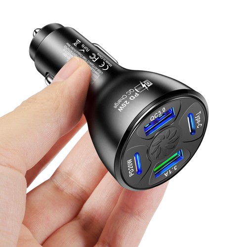 4 Ports Auto-Zigarettenanzünder USB-Ladegerät PD20W+Typ-C+2USB(QC3.0+3.1A)(Schwa - Zdjęcie 8 z 12