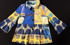Damee Small Blue Yellow Polka Dot Bell Cuff Sleeve Jacket Art To Wear