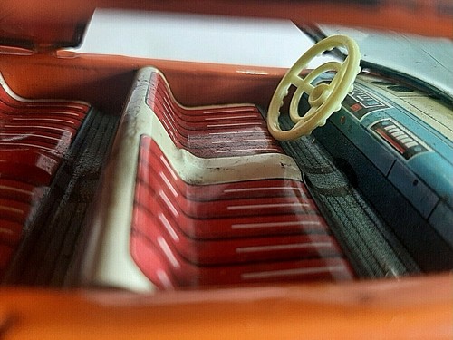 Vintage 1968 FORD THUNDERBIRD COUPE Orange Tin Friction Toy Car by Ichiko Japan - Picture 4 of 12