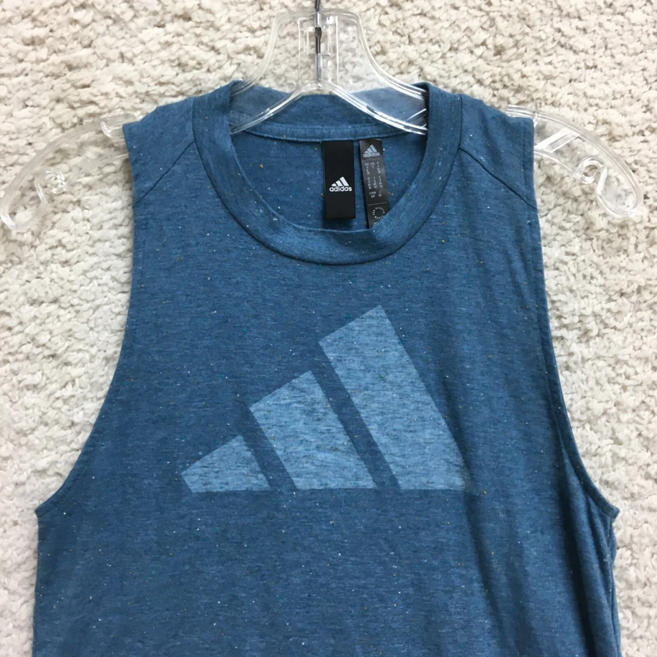 阿迪达斯背心衬衫小号成人蓝色无袖运动标志休闲女式 S — 第 2/4 张图片