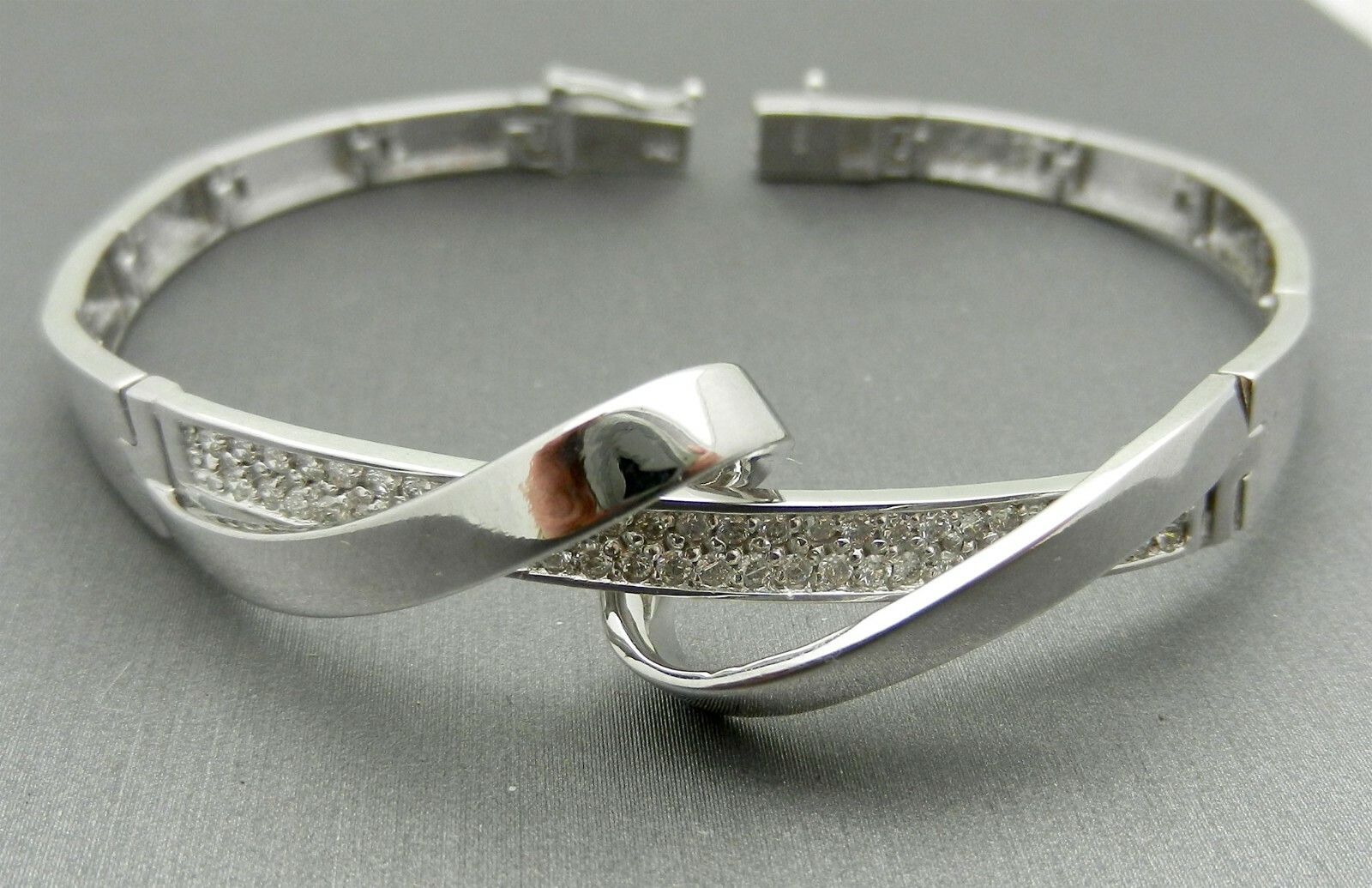 Solid 14k White Gold Open Bangle Cuff Bracelet Na… - image 1
