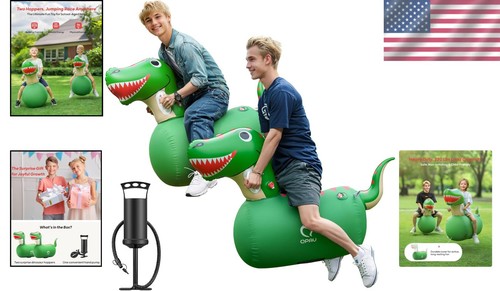 Double the Fun! Inflatable Bouncy Dinosaur Hoppers - Safe for 2-4 Kids Ages 5+ - Picture 2 of 10