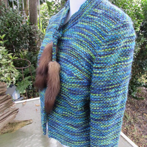Vintage '50s '60s MOD Jackie O Tweed Wool Jacket Short Jacket w/ Fur Coat Medium - Picture 6 of 7