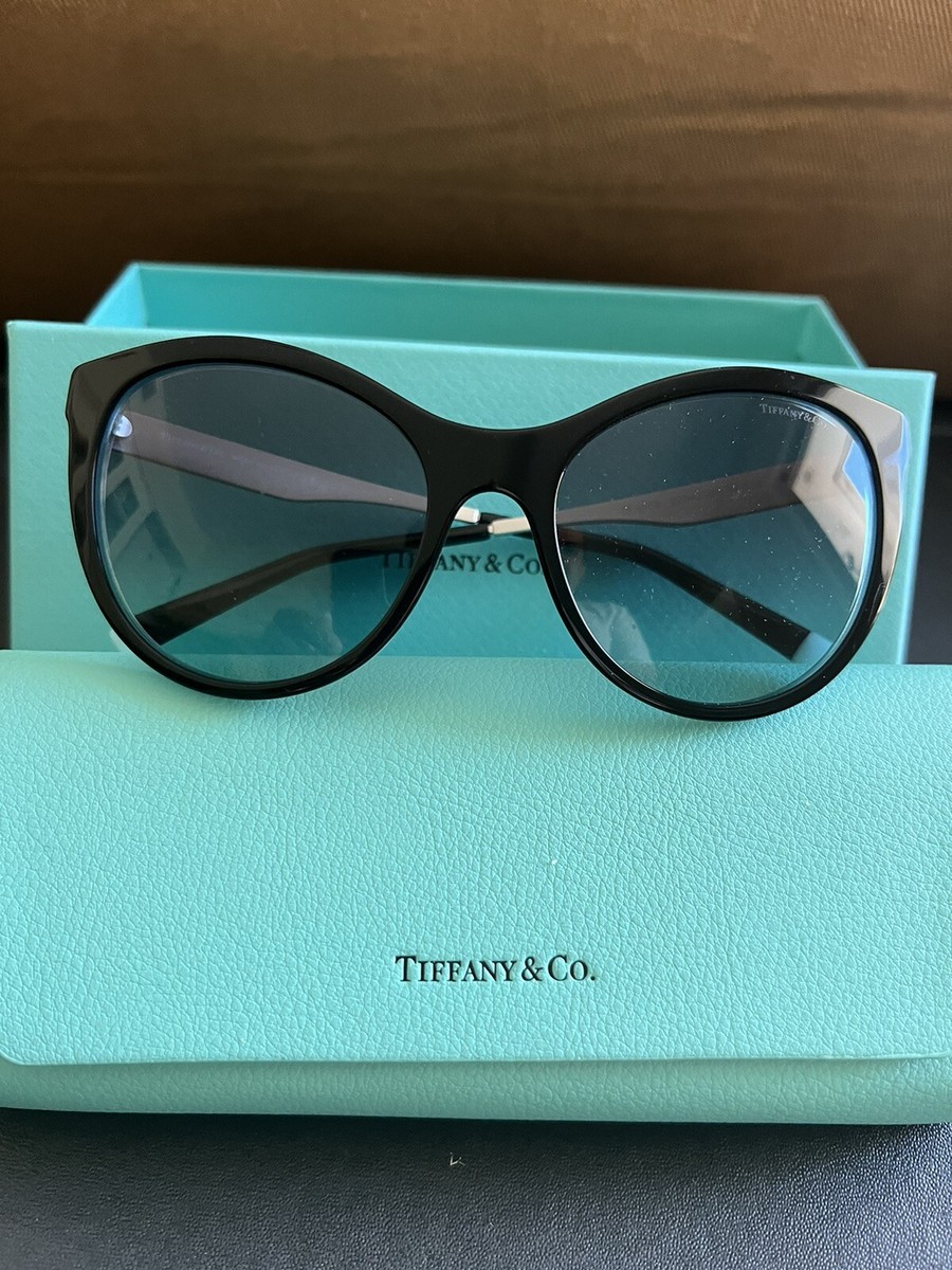 Tiffany & Co. DIAMOND POINT TF Black/Blue Shaded Sunglasses New