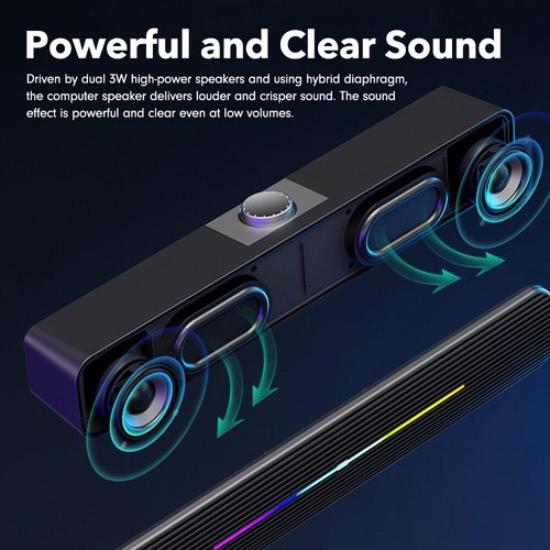 Computer USB Lautsprecher Stereo Sound Bar LED Musikbox für PC Laptop Schwarz - Bild 5 von 20