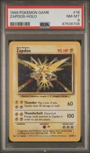 1999 Pokemon Game Zapdos Holo PSA 8 Mint Unlimited Base Set 16/102