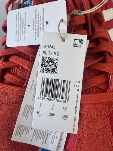 adidas Originals SL 72 RS Size Uk 8 New Red With White Stripes 2024 - Picture 4 of 14