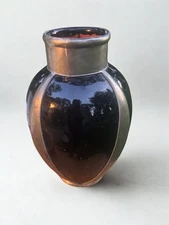 Vintage Mexican Black Pottery Vase w/ Silver Overlay – Tonala Taxco Style-MCM 