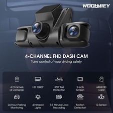 4 Channel Car Dash Cam 1080P HD Camera w/Screen Parking Monitor Motion Detection