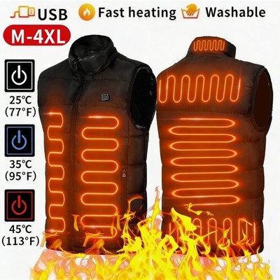 Unisex USB Beheizbare Heizjacke Weste Heizweste Beheizte Wärmeweste Vest Black
