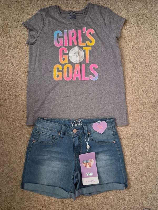 YMI Light Blue Denim Shorts Size 12 with Bonus Top!