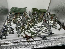 Lot 62 Vintage Army Soldiers Men Marx Tim-Mee Tank Jeep Painted Mixed