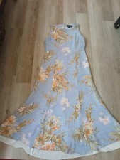 Linda Allard Ellen Tracy Blue Floral Silk Chiffon Maxi Dress Sleeveless 10