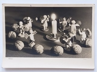 Photo Postcard Wendt & Kühn Christmas Angel Rooster Dresden 1950