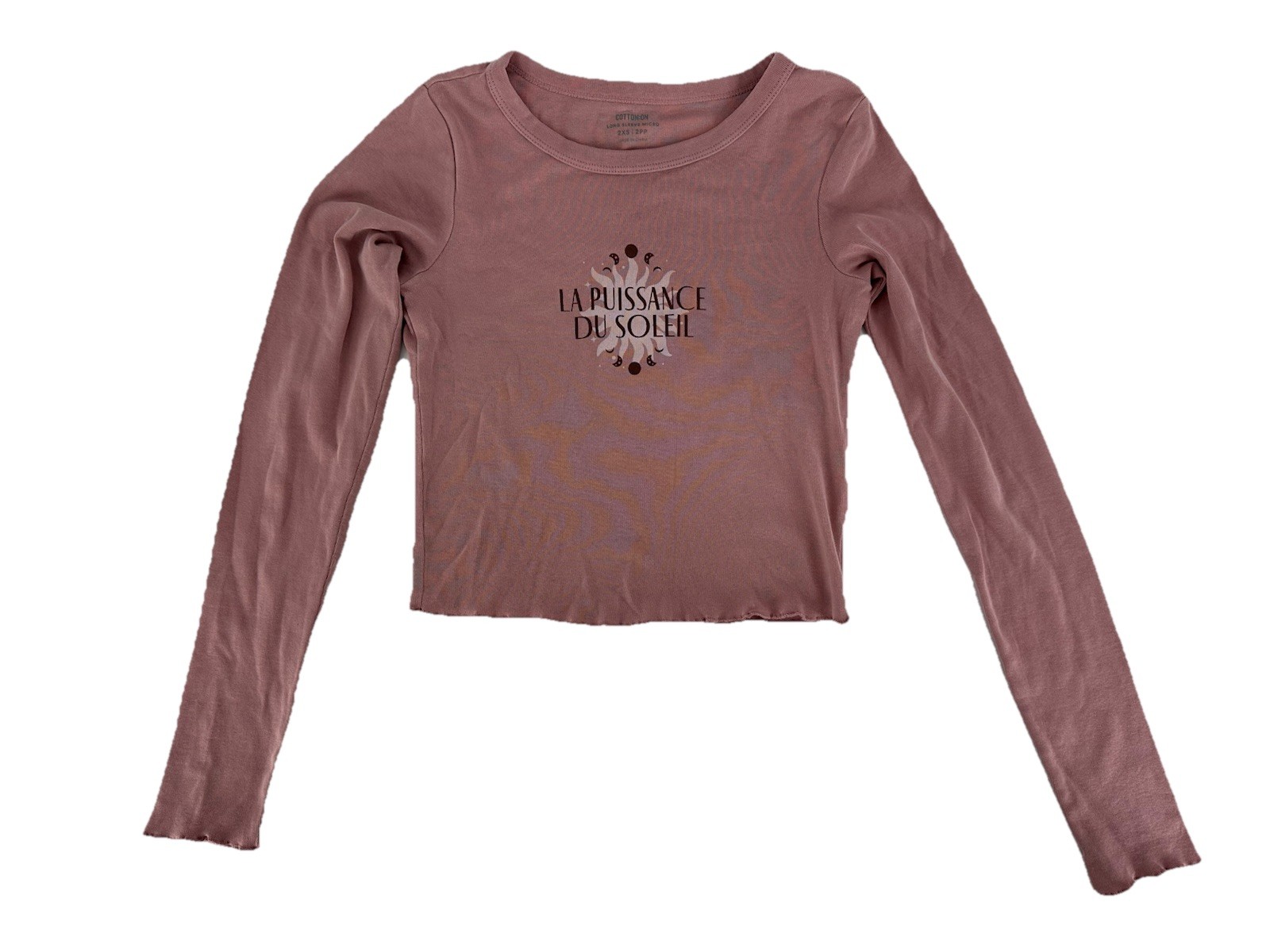 Cotton On Women's L/S Lettuce Graphic Micro Tee Sun Soleil Dusty Rose Size 2XS