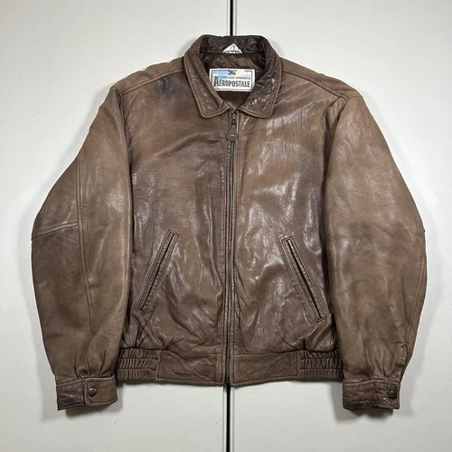 Rare Vintage 80s Aeropostale Flight Leather Jacket Men's 40 Compagnie Generale - product listing photo