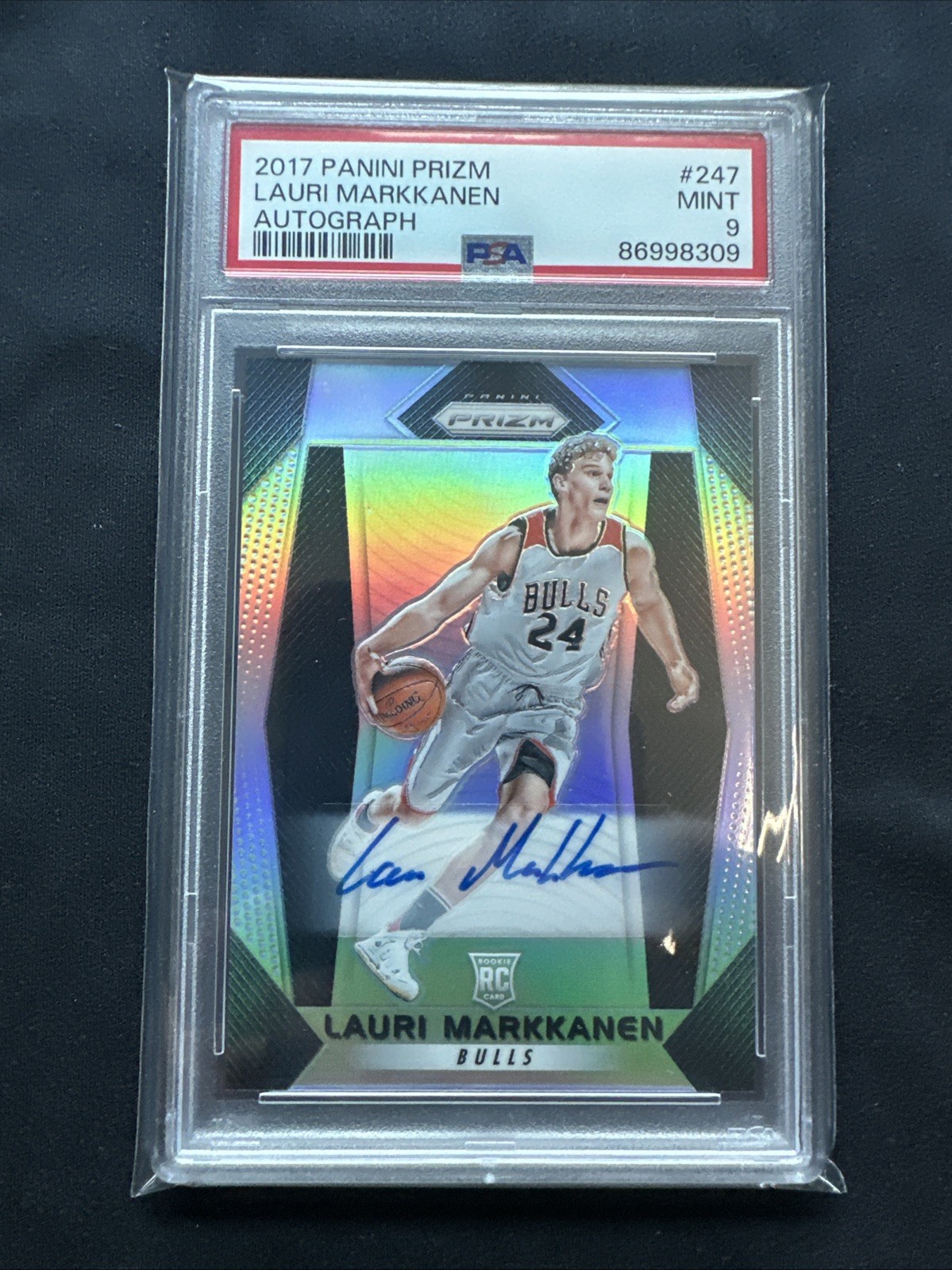 2017 Lauri Markkanen Panini Prizm Rookie Auto #247 Basketball Card - PSA 9 Mint