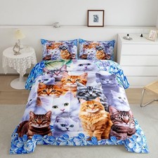 Feelyou Kids Cute Cat Comforter Cartoon Pet Cats Bedding Set For Children Boys
