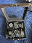 Lot of 6 Men’s Watches + Display Case – Infantry, Us Army, Marathon, Geneva