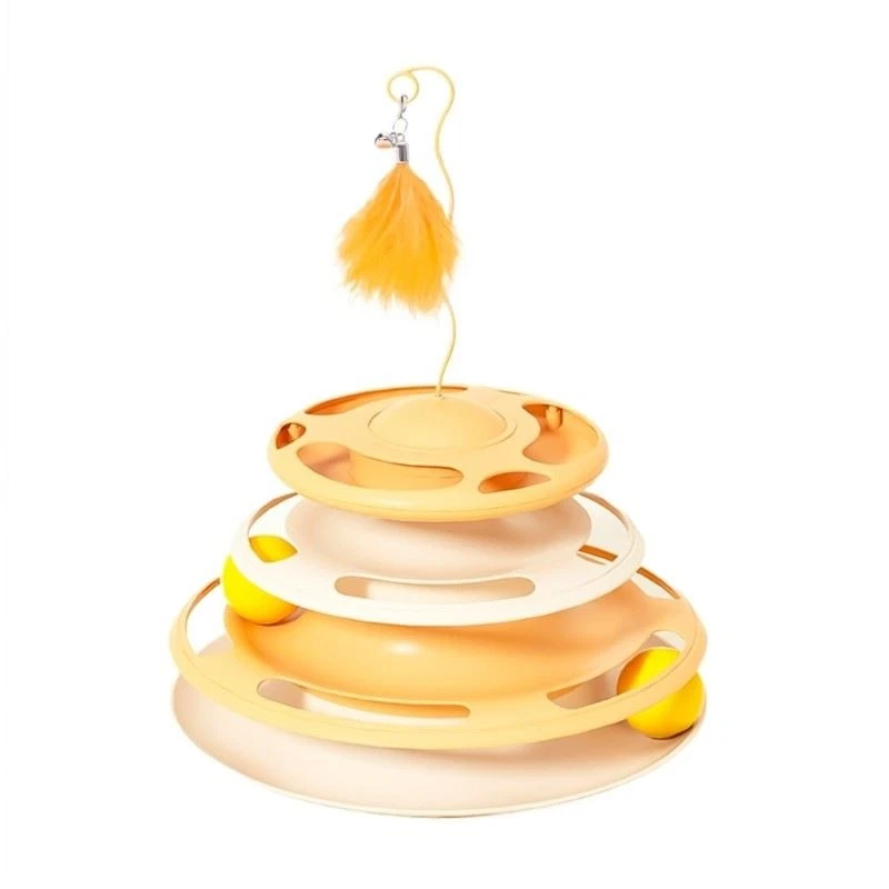 Indoor Pet Feather Tower Toy Rotating Cats Boredom Relief Funny Teething Toy