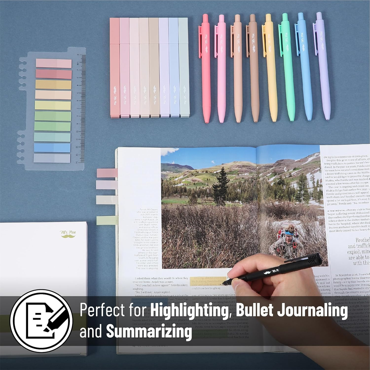 Aesthetic 16 Pack Colored Gel Pens & 200 Sheets Sticky Tabs - No Bleed Highlight