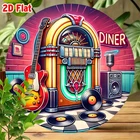 2D Flat, 1pc Vintage Jukebox Tin Metal Signs Home Décor 8x8 Aluminum Round with