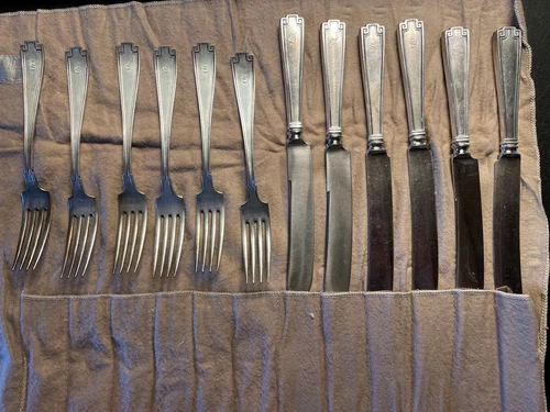 Vintage Sterling Silver Dinner Forks (6) + Knives (6) / Felt Storage Roll, 8 oz