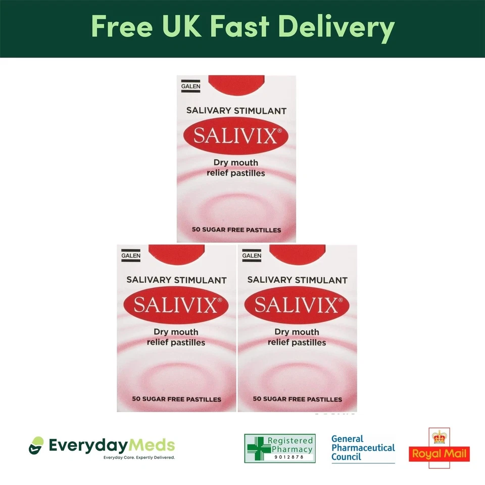 EVERYDAYMEDS 3 X Salivix Dry Mouth Pastilles 50 Pack Relief Tablets